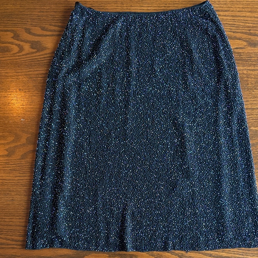 Vintage beaded  black silk lined A line skirt EUC